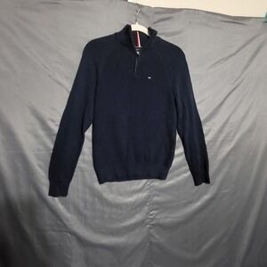 Tommy Hilfiger Sweater Mens XS Blue 1/4 Zip Mock Neck Waffle Knit Pullover
